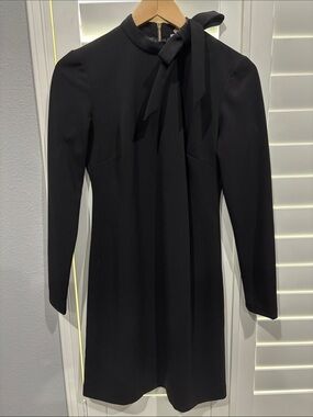 Calvin Klein Black Long-Sleeve Mini Dress with Neck Tie